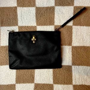 Large Clutch Wristlet - black with gold skull